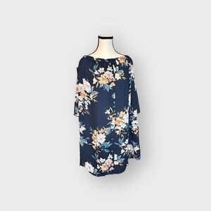 🆕 NWT Women’s rue+ 3X Off Shoulder Blue Floral Shift Dress Tunic 22 24